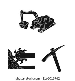 Mining industry black icons in set collection for design. Equipment and tools vector symbol stock web illustration.