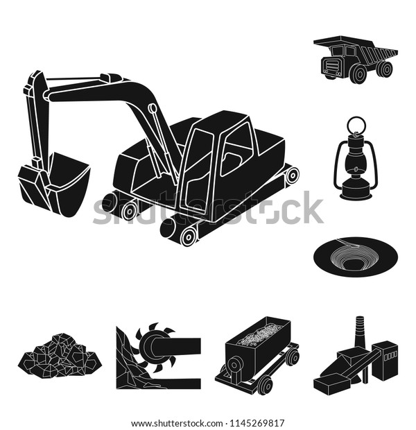 Mining\
industry black icons in set collection for design. Equipment and\
tools vector symbol stock web\
illustration.