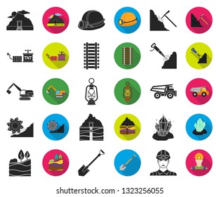 Mining industry black,flat icons in set collection for design. Equipment and tools vector symbol stock web illustration.