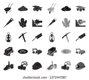 Mining industry black.mono icons in set collection for design. Equipment and tools vector symbol stock web illustration.