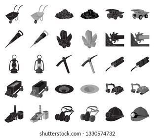 Mining industry black,monochrome icons in set collection for design. Equipment and tools vector symbol stock web illustration.
