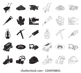 Mining industry black,outline icons in set collection for design. Equipment and tools vector symbol stock web illustration.