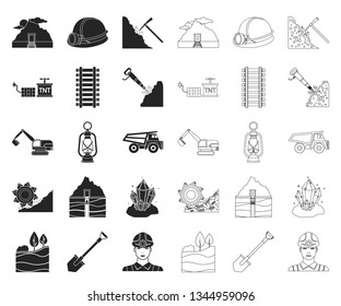 Mining industry black,outline icons in set collection for design. Equipment and tools vector symbol stock web illustration.