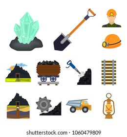 Mining industry cartoon icons in set collection for design. Equipment and tools vector symbol stock web illustration.