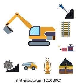Mining industry cartoon icons in set collection for design. Equipment and tools vector symbol stock web illustration.