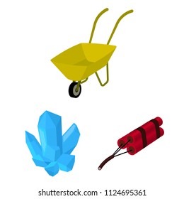 Mining industry cartoon icons in set collection for design. Equipment and tools vector symbol stock web illustration.