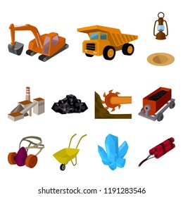 Mining industry cartoon icons in set collection for design. Equipment and tools vector symbol stock web illustration.