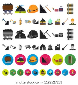 Mining industry cartoon icons in set collection for design. Equipment and tools vector symbol stock web illustration.
