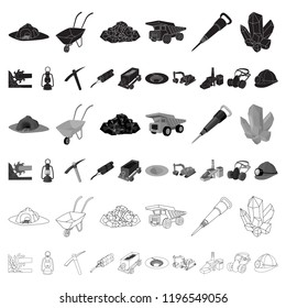 Mining industry cartoon icons in set collection for design. Equipment and tools vector symbol stock web illustration.