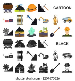 Mining industry cartoon icons in set collection for design. Equipment and tools vector symbol stock web illustration.