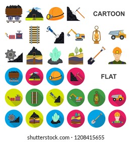 Mining industry cartoon icons in set collection for design. Equipment and tools vector symbol stock web illustration.