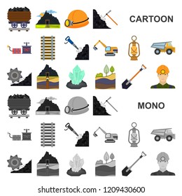 Mining industry cartoon icons in set collection for design. Equipment and tools vector symbol stock web illustration.