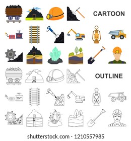 Mining industry cartoon icons in set collection for design. Equipment and tools vector symbol stock web illustration.