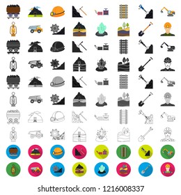 Mining industry cartoon icons in set collection for design. Equipment and tools vector symbol stock web illustration.