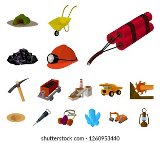 Mining industry cartoon icons in set collection for design. Equipment and tools vector symbol stock web illustration.