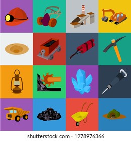 Mining industry cartoon icons in set collection for design. Equipment and tools vector symbol stock web illustration.
