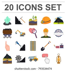 Mining industry cartoon icons in set collection for design. Equipment and tools vector symbol stock web illustration.