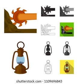 Mining industry cartoon,black,flat,monochrome,outline icons in set collection for design. Equipment and tools vector symbol stock web illustration.