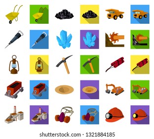 Mining industry cartoon,flat icons in set collection for design. Equipment and tools vector symbol stock web illustration.