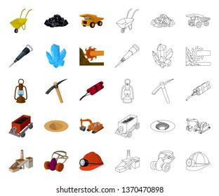 Mining industry cartoon,outline icons in set collection for design. Equipment and tools vector symbol stock web illustration.