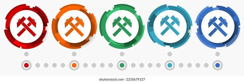 Mining, industry concept vector icon set, modern design abstract web buttons in 5 color options, infographic template