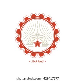 Mining Industry Emblem, Star and Sunburst in Gear , Design Element,  Vector Illustration