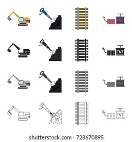 Mining, industry, equipment and other web icon in cartoon style.Explosion, means, transportation icons in set collection.
