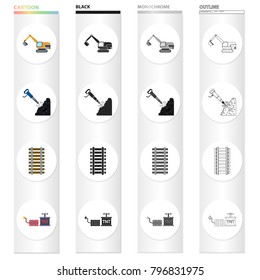 Mining, industry, equipment and other web icon in cartoon style.Explosion, means, transportation icons in set collection.