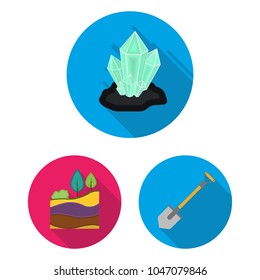 Mining industry flat icons in set collection for design. Equipment and tools vector symbol stock web illustration.