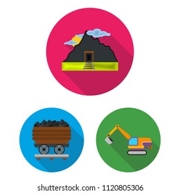 Mining industry flat icons in set collection for design. Equipment and tools vector symbol stock web illustration.
