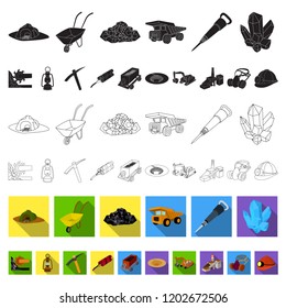 Mining industry flat icons in set collection for design. Equipment and tools vector symbol stock web illustration.