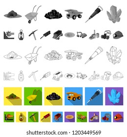 Mining industry flat icons in set collection for design. Equipment and tools vector symbol stock web illustration.