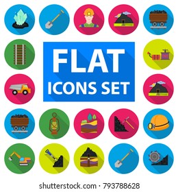 Mining industry flat icons in set collection for design. Equipment and tools vector symbol stock web illustration.