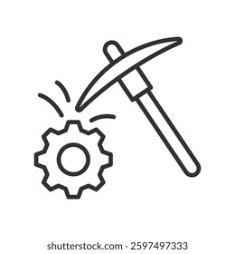 Mining Industry, icon in line design. Minerals, excavation, quarry, mining equipment, mining site, company on white background vector. Mining Industry, editable stroke icon