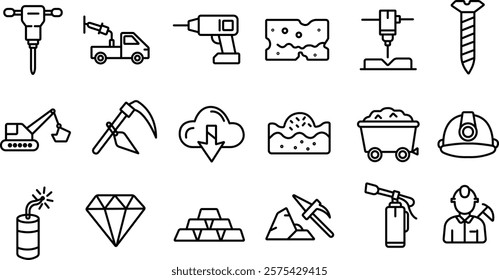 "Mining and Industry Icon Set - Outline Vector Collection"