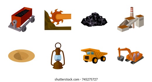 Mining industry icons in set collection for design. Equipment and tools vector symbol stock web illustration.