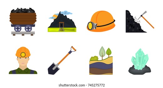 Mining industry icons in set collection for design. Equipment and tools vector symbol stock web illustration.