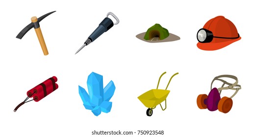 Mining industry icons in set collection for design. Equipment and tools vector symbol stock  illustration.
