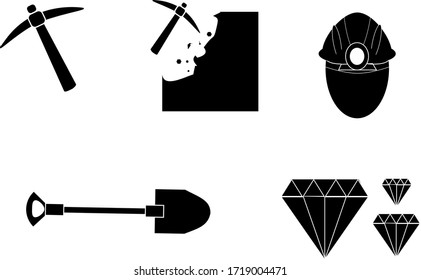Mining industry and monochrome icons