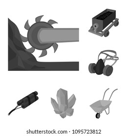 Mining industry monochrome icons in set collection for design. Equipment and tools vector symbol stock web illustration.