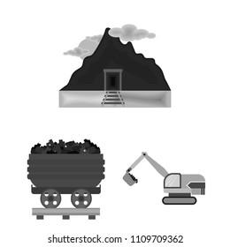 Mining industry monochrome icons in set collection for design. Equipment and tools vector symbol stock web illustration.