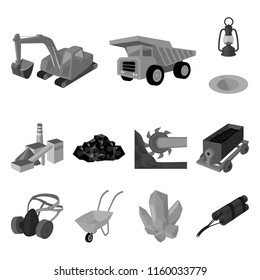 Mining industry monochrome icons in set collection for design. Equipment and tools vector symbol stock web illustration.
