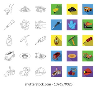 Mining industry outline,flat icons in set collection  design. Equipment and tools vector symbol stock web illustration.