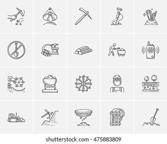 Mining industry sketch icon set for web, mobile and infographics. Hand drawn mining industry icon set. Mining industry vector icon set. Mining industry icon set isolated on white background.