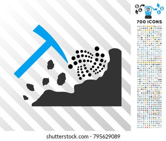 Mining Iota Rocks icon with 7 hundred bonus bitcoin mining and blockchain images. Vector illustration style is flat iconic symbols design for crypto currency apps.