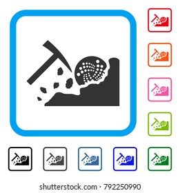 Mining Iota Rocks icon. Flat gray pictogram symbol in a blue rounded frame. Black, grey, green, blue, red, pink color versions of mining iota rocks vector. Designed for web and application interfaces.