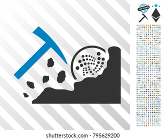 Mining Iota Rocks pictograph with 7 hundred bonus bitcoin mining and blockchain pictograms. Vector illustration style is flat iconic symbols design for blockchain apps.