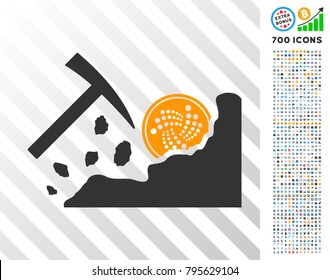 Mining Iota Rocks pictograph with 700 bonus bitcoin mining and blockchain clip art. Vector illustration style is flat iconic symbols design for cryptocurrency software.