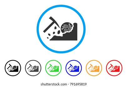 Mining Iota Rocks rounded icon. Style is a flat gray symbol inside light blue circle with bonus color variants. Mining Iota Rocks vector designed for web and software interfaces.