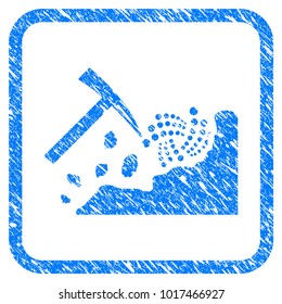 Mining Iota Rocks rubber seal stamp watermark. Icon vector symbol with grunge design and corrosion texture in rounded square. Scratched blue sticker on a white background.